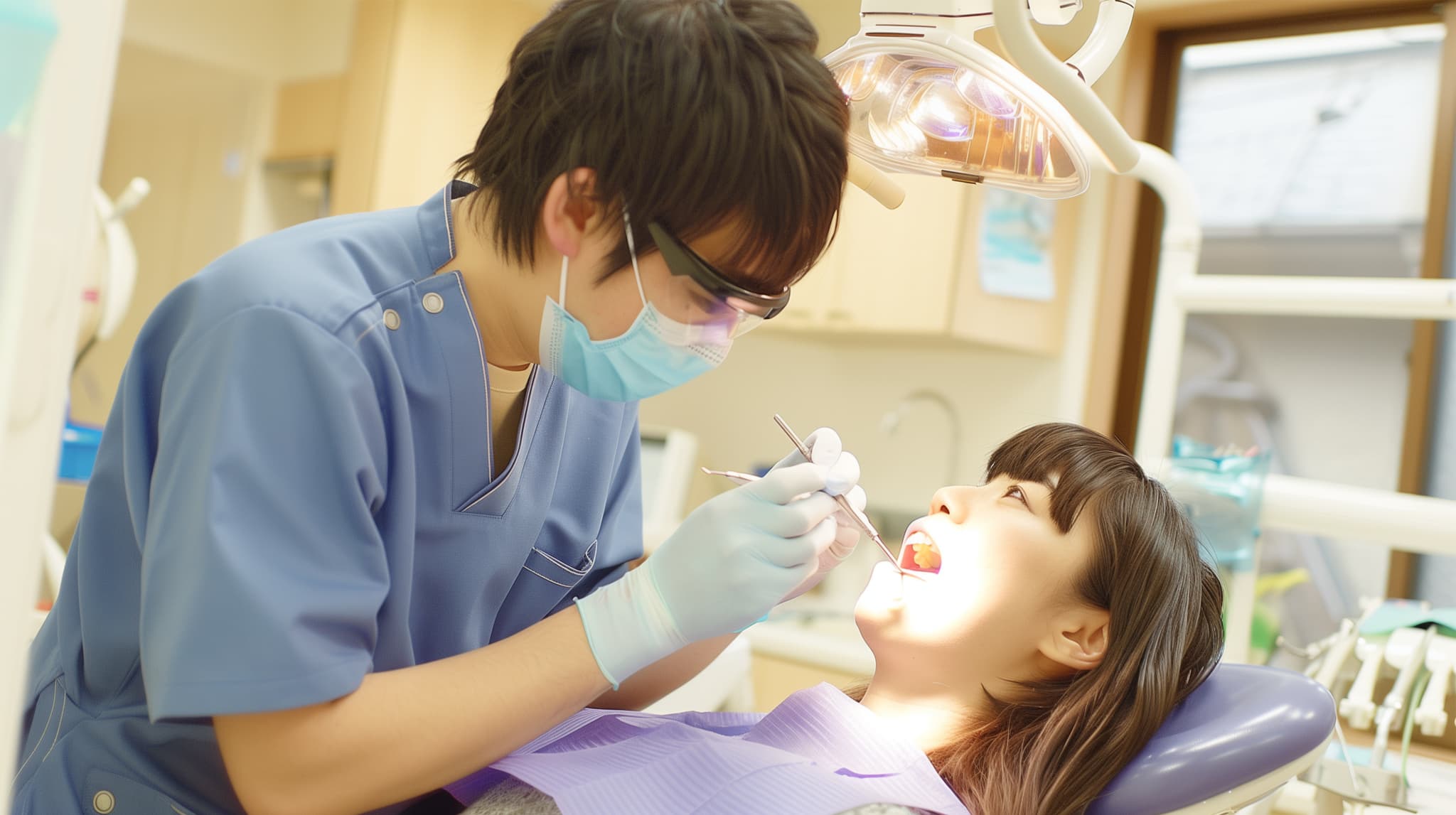 患者の歯の状態や噛み合わせなどを確認する歯科医師